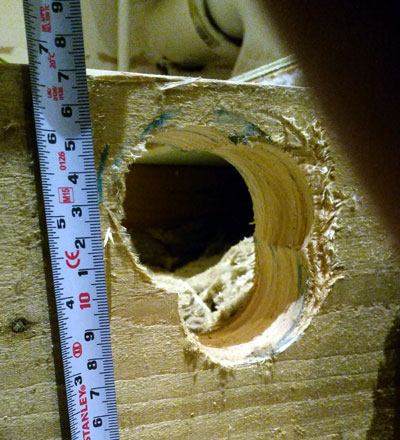 Massive hole through joist, ready for Epoxy Putty repair